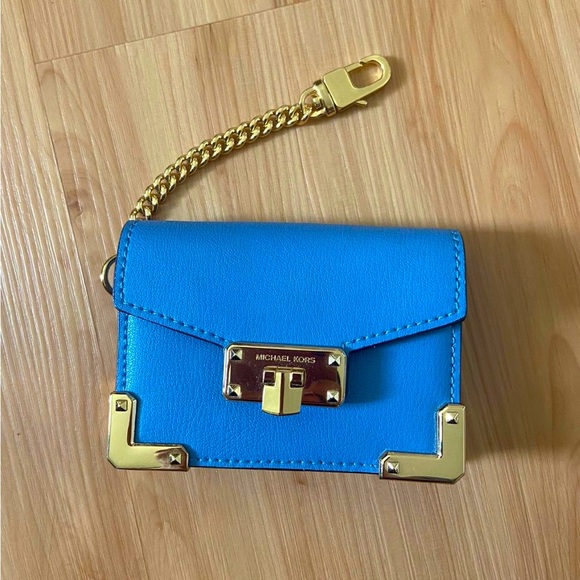 Michael Kors Blue and Gold  Kinsley Accordion Card Holder French - Picture 1 of 9